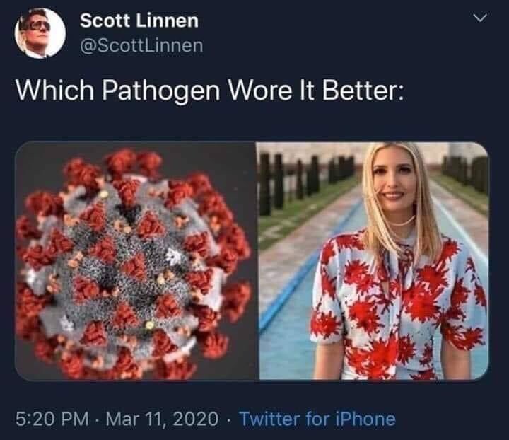 jeszymk's tweet photo. #IvankaWHO #TrumpVirus #COVID19 https://t.co/7jOpbYRgpI