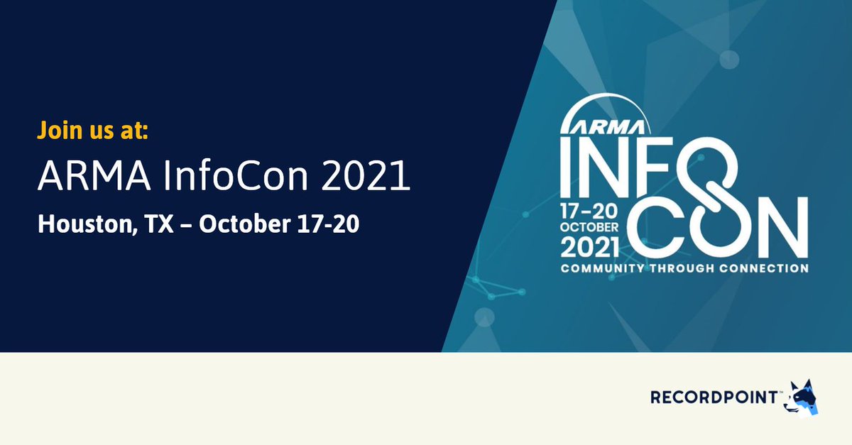 RecordPoint (@recordpoint) on Twitter photo We’re excited to attend <a href="/ARMA_INT/">ARMA International</a> InfoCon this October. Join us in Houston to explore the latest trends in records management, information management, and information governance and network with fellow industry professionals. armainfocon.org We’re excited to attend <a href="/ARMA_INT/">ARMA International</a> InfoCon this October. Join us in Houston to explore the latest trends in records management, information management, and information governance and network with fellow industry professionals. armainfocon.org