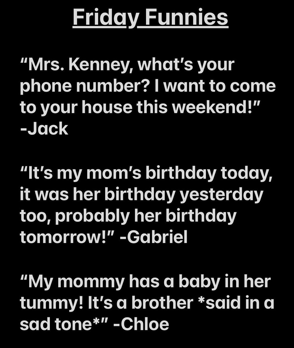 Last Friday I started posting funny things my kids said in class to my class Dojo story. My parents loved it so welcome to my Friday Funnies! Sit back and enjoy my sweet, hilarious Kinders! #FridayFunnies #ThriveMoore <a href="/R_M_Moore_Elem/">R M Moore</a> <a href="/CherokeeSchools/">Cherokee Co. Schools</a>