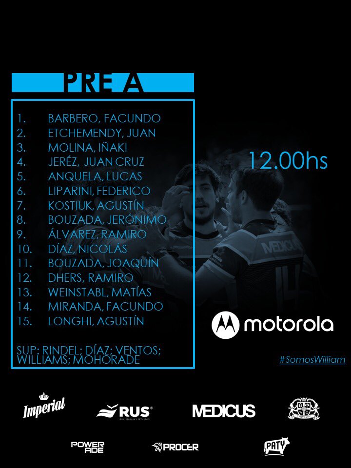 ¡Todo confirmado! Por la 4ª fecha del torneo de Primera B de la <a href="/URBA_ok/">URBA</a>, el William se enfrentará a <a href="/SitasRC/">sɪᴛᴀs ʀᴜɢʙʏ ᴏғɪᴄɪᴀʟ</a> en el duelo de escoltas y estos serán los equipos que saldrán a la cancha.

#SomoWilliam