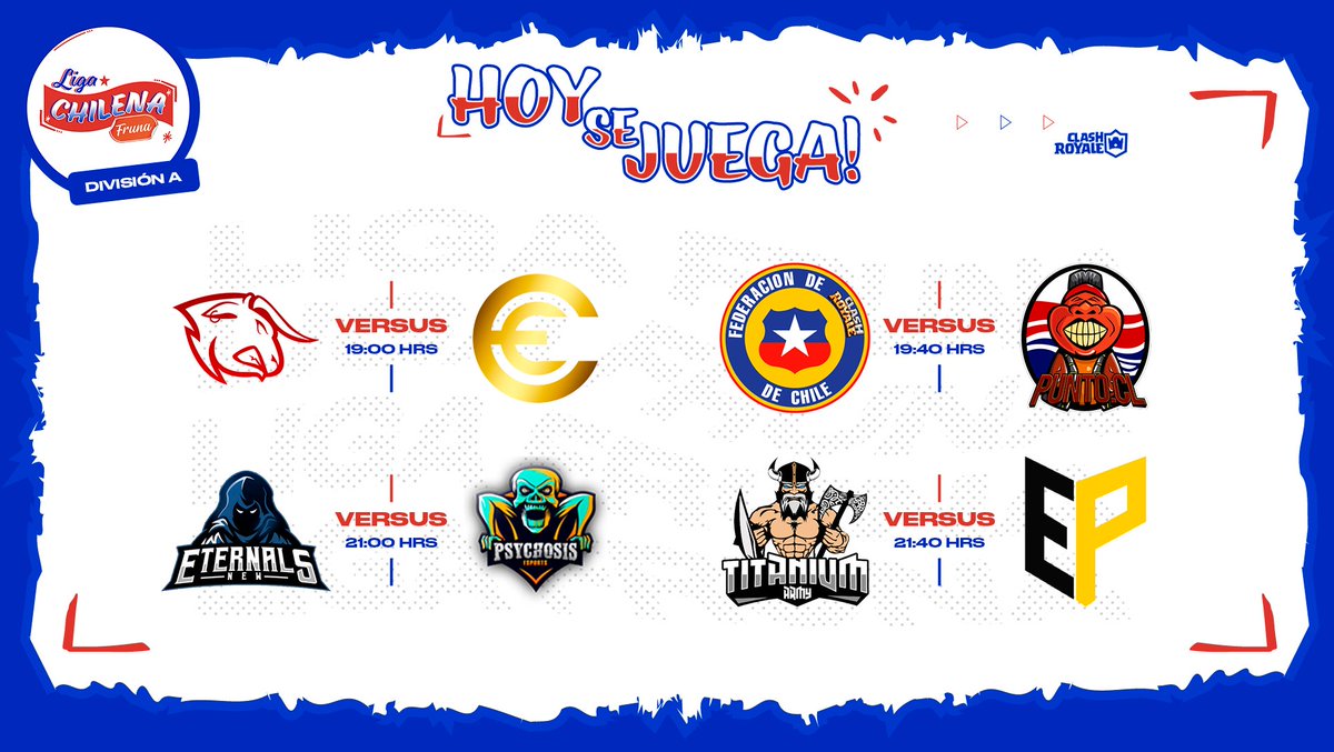 Liga Chilena Fruna (@ligafruna_cl) on Twitter photo #División1 | Jornada 3 ⚔️
Hoy tendremos una jornada picante en #LCHF 🌶️🌶️
Puedes mirar todas las batallas vía <a href="/Twitch/">Twitch</a> en los siguientes canales:
📽️ <a href="/Recameca/">Recameca 😈</a> 19:00 🇨🇱
📽️ <a href="/kevincito_CR/">Kevincito</a> 19:40 🇨🇱
📽️ <a href="/kevincito_CR/">Kevincito</a> 21:00 🇨🇱
📽️ <a href="/DxJoseGaming/">Mr DX Jose</a> 21:40 🇨🇱 #División1 | Jornada 3 ⚔️
Hoy tendremos una jornada picante en #LCHF 🌶️🌶️
Puedes mirar todas las batallas vía <a href="/Twitch/">Twitch</a> en los siguientes canales:
📽️ <a href="/Recameca/">Recameca 😈</a> 19:00 🇨🇱
📽️ <a href="/kevincito_CR/">Kevincito</a> 19:40 🇨🇱
📽️ <a href="/kevincito_CR/">Kevincito</a> 21:00 🇨🇱
📽️ <a href="/DxJoseGaming/">Mr DX Jose</a> 21:40 🇨🇱