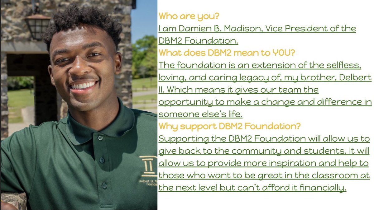 DBM2Foundation's tweet image. Meet our Vice President, Mr. Damien Madison!