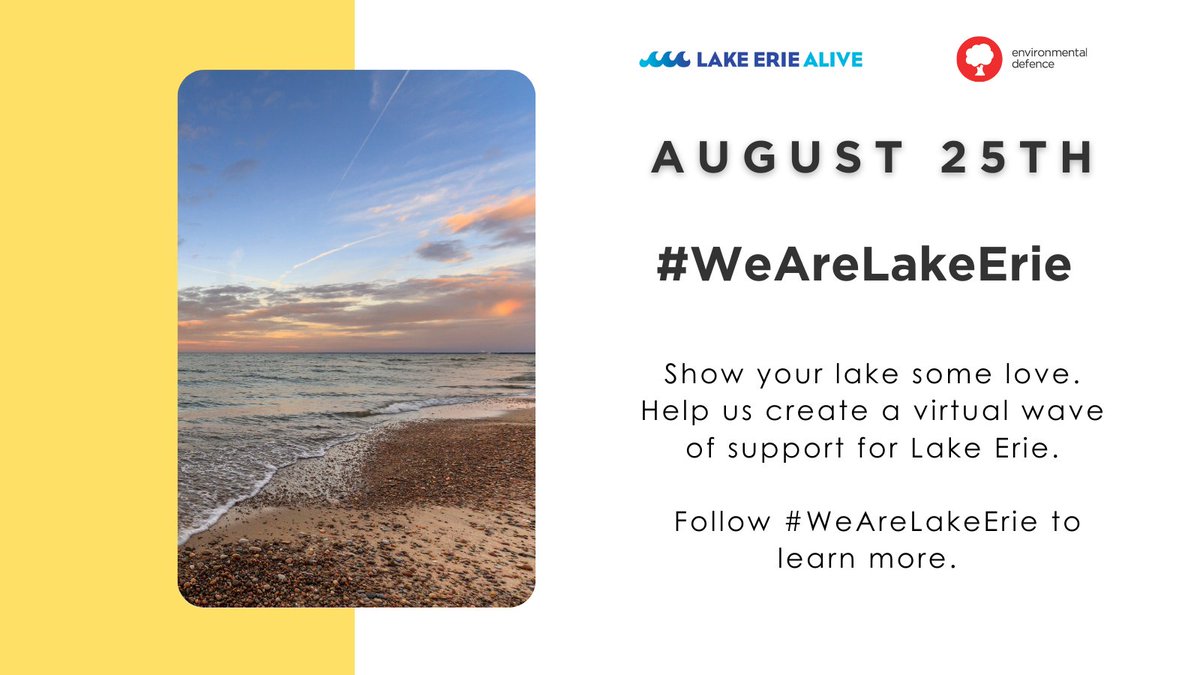 August 25th is #WeAreLakeErie Day 🌊. Help us flood Twitter with messages of support for #LakeErie. You could win a prize! Learn more 👉 bit.ly/3j1rgxL  #LakeErieLove