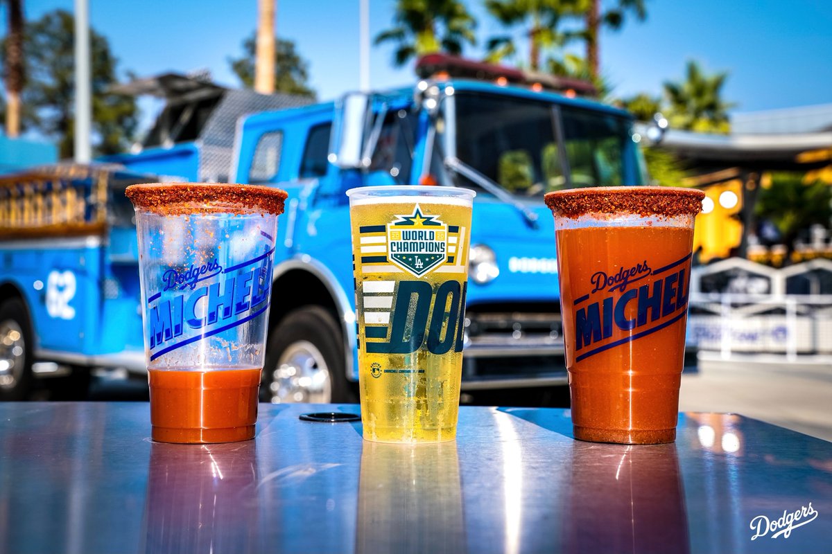 DodgerInsider's tweet photo. For those heading to the stadium this weekend, the ice cream truck and blue fire truck in the Centerfield Plaza are now open. The blue fire truck serves house micheladas on draft, while the ice cream truck offers locally-produced ice cream sandwiches. https://t.co/LYmPjS4jNG