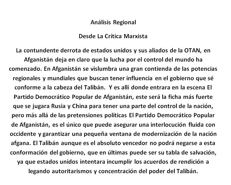 INTERCOMUNISTA's tweet image. La contundente derrota de estados unidos y sus aliados de la OTAN, en Afganistán. 

Juan Diego Alvira  Luis Carlos Vélez  Banco Mundial  Renuncie  Bruno Díaz Singapur Merkel #Rusia #China Nicolás Petro #Afganistán