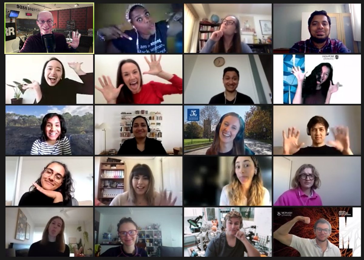 DrShaneRRR's tweet photo. Tomorrow on @3RRRFM @einstein_agogo our 6th group of #20phds20mins will go live to air at 11am. We had our briefing today and they are an awesome bunch! Looking forward to hearing about their wonderful research. Let's make them all famous! RT! https://t.co/ZQXBMrNywo