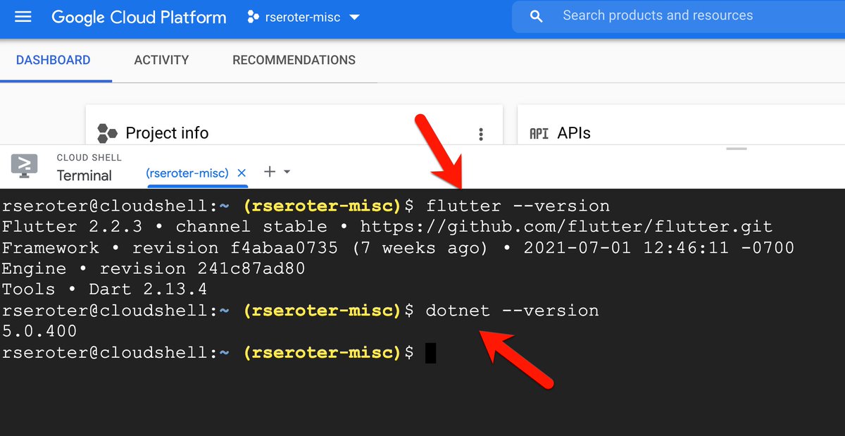 Let's see what Friday afternoon goodies we snuck into <a href="/GoogleCloudTech/">Google Cloud Tech</a>.

Oh, now the Cloud Shell has both <a href="/FlutterDev/">Flutter</a> and #dotnet CLIs baked in. How delightful.

Remember, this cloud terminal and IDE is free for anyone with a Google account.

shell.cloud.google.com