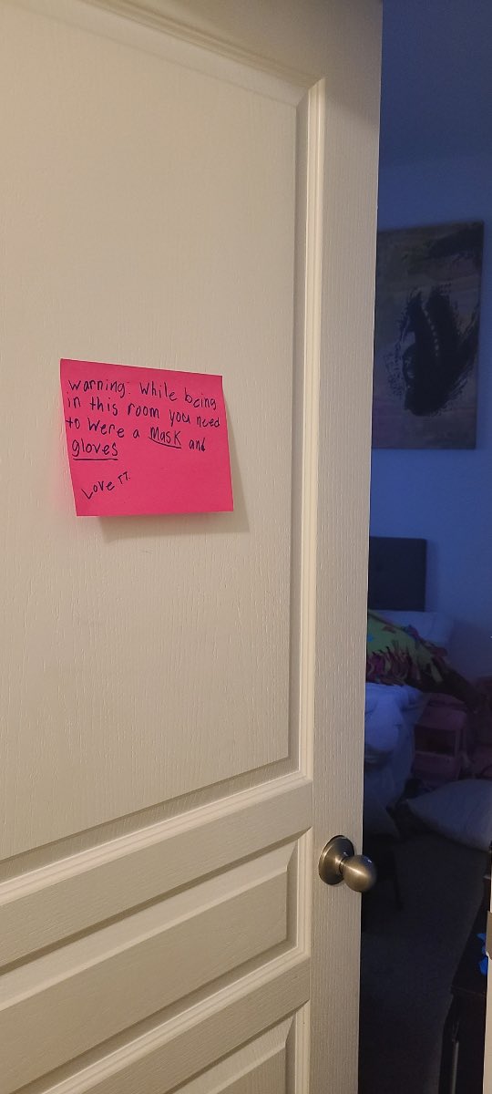 My Neice put this on her bedroom door today — funny how a 9 year old can get it but many running this country are still confused about the science. Maybe it’s because she’s seen many of her black relatives get sick and die. #CovidIsNotOver