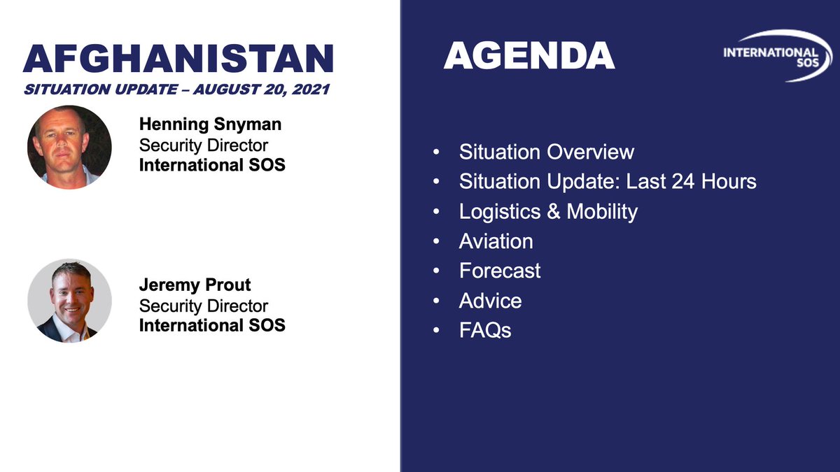 JeremyProutSOS's tweet image. August 20th Sitrep is now live. Updates include:
- #KBL / #HKIA challenges
- Flight Status
- Recommendations for those in-country
- Forecast
- FAQs

#afghanistan #evacuation #HKIA #KBL #kabulairport #kabul #internationalsos

Watch: lnkd.in/eYWT3E5U