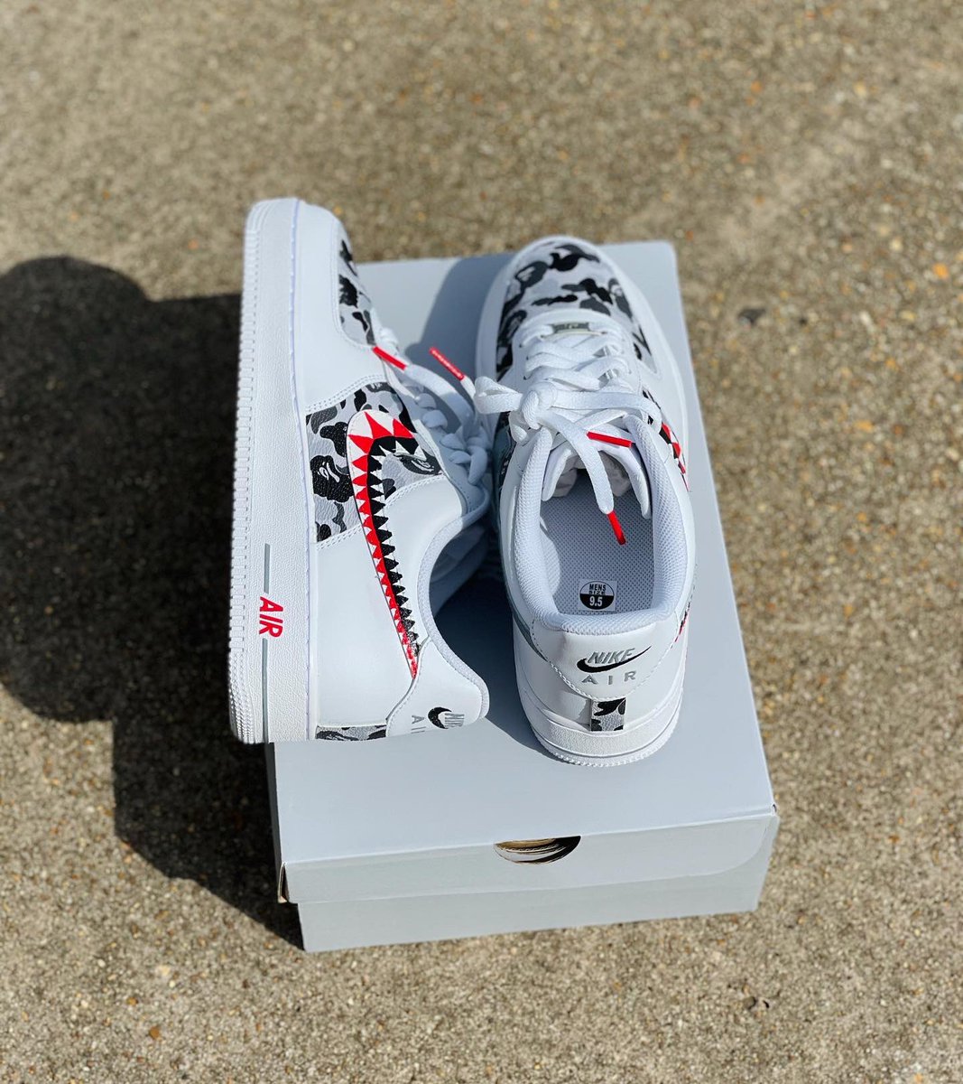 AquilanoBrianna's tweet photo. Planet of the Bapes 🦍 

9.5 for sale dm me with serious inquiries only 🔥‼️

#customaf1 #customforces #houston #bape #bapesta #atlanta #gfazos #lanodidit https://t.co/s7Tn6R9h3H
