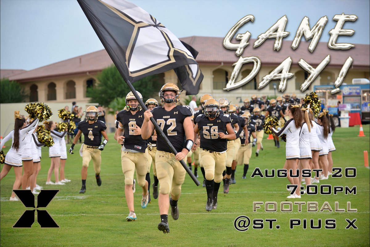 XCPAthletics's tweet photo. It’s 🚨GAME DAY🚨 Friday Night Lights is finally back! Our Football team heads to St. Pius X for their first game of the season! #GoSaints #TheXavierDifference @XCPHS_Football https://t.co/M0xTVERI69