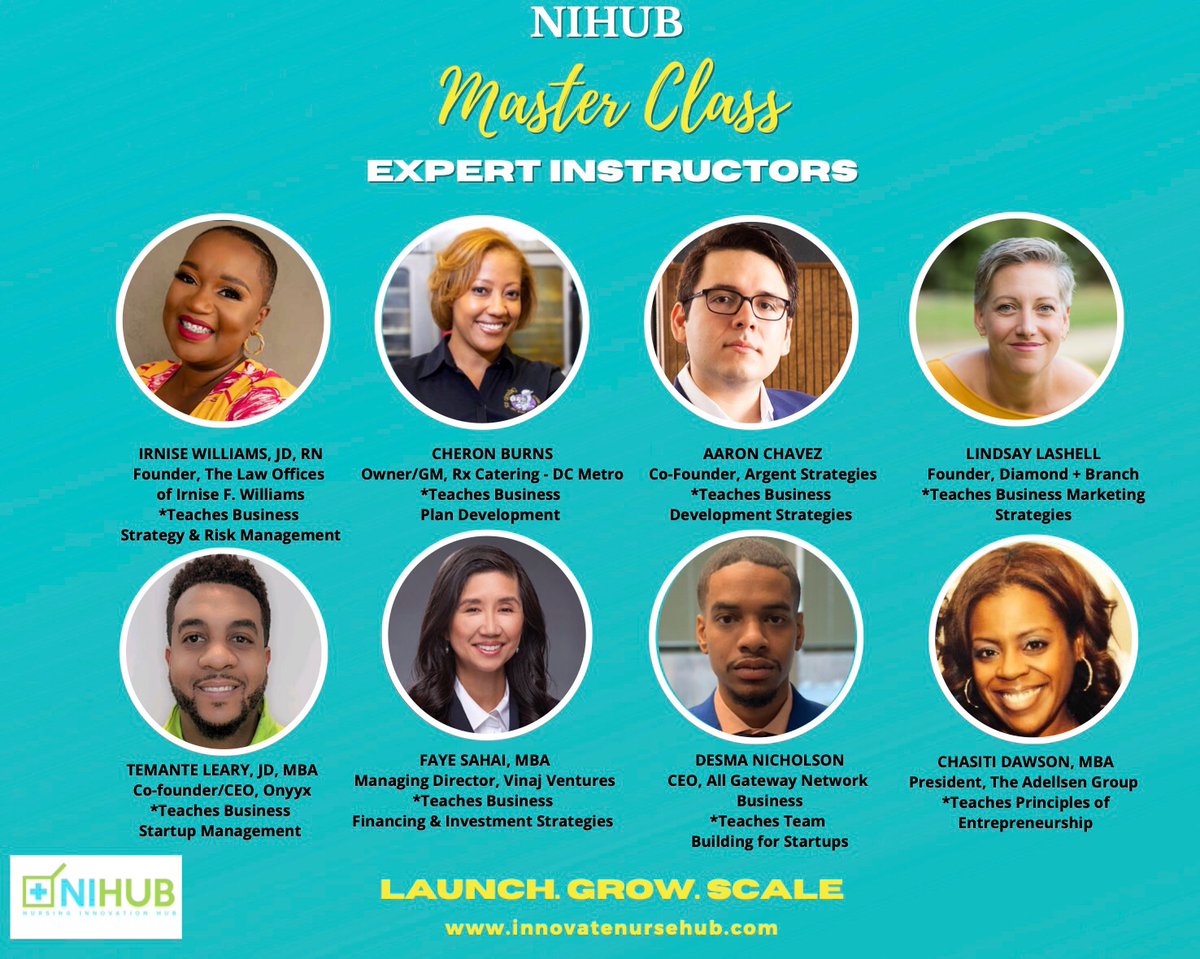 LAUNCH. GROW. SCALE 🚀

NIHUB is highlight some of our amazing instructors and speakers in our Entrepreneur #MASTERCLASS  

#TechNews #Innovations #healthcare