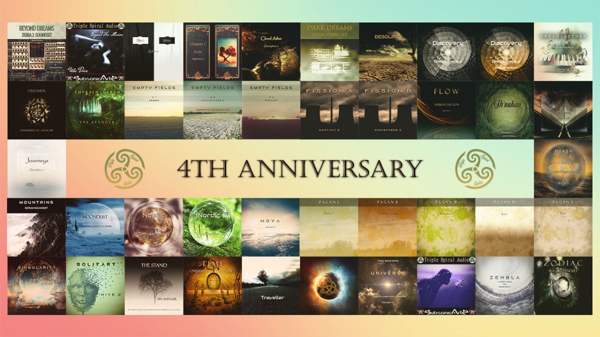 SampleSReview's tweet photo. Triple Spiral Audio- 4th Anniversary Sale is going on here: https://t.co/URcKX2nbqC 
Check it Out!
#musicproduction #composer #sounddesign #omnisphere #kontakt #vstdeals #triplespiralaudio https://t.co/3mZw9UJQ7G