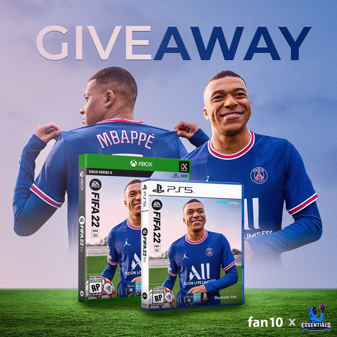 ¡¡¡GIVEAWAY FIFA 22!!! 🎮⚽️

1. Da RT y ❤️
2. Sigue a <a href="/EssntialsGaming/">Essentials Gaming</a> y <a href="/SoyFan10/">FAN10</a>
3. Responde a este tweet con el HT #GoEssentials

Los 2 ganadores se seleccionarán aleatoriamente en un directo el día de lanzamiento del juego.