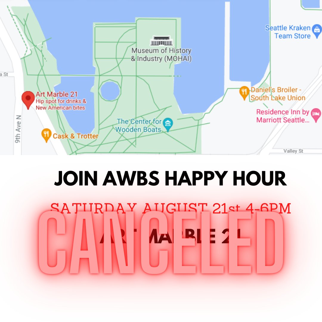 AWBSeattle's tweet image. The bad news is AWBS happy hour is canceled - the good news is Seattle Design Festival is happening outdoors and we invite you to stop by our installation and say hello! To care for our volunteers, supporters, and broader community, we are not gathering for happy hour Saturday