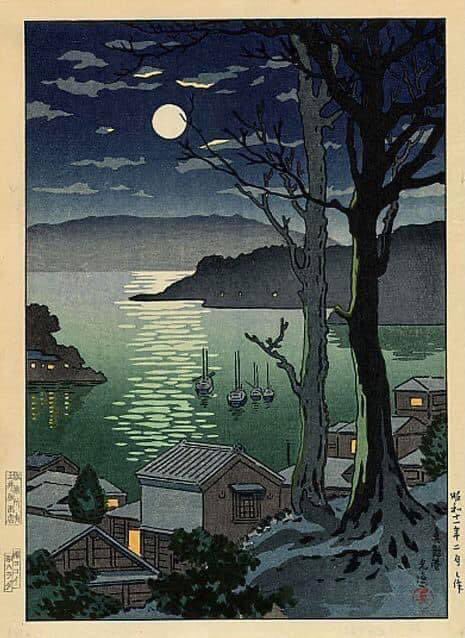 olgatuleninova's tweet photo. Maizuru Harbor at Night, woodblock print, 1936, Tsuchiya Koitsu https://t.co/9t6OAQNhaN