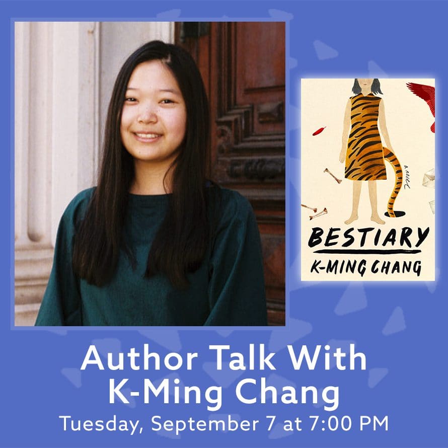 SMCLibraries's tweet photo. 🆓 📚 Join us for an author talk with K-Ming Chang (@k_mingchang) Tuesday, September 7 at 7:00 PM. And don’t forget to pick up a free copy of her debut novel, "Bestiary," available at all our libraries beginning Monday, August 23, while supplies last.
https://t.co/5tyLIaxkuB https://t.co/NNFml0Vqii