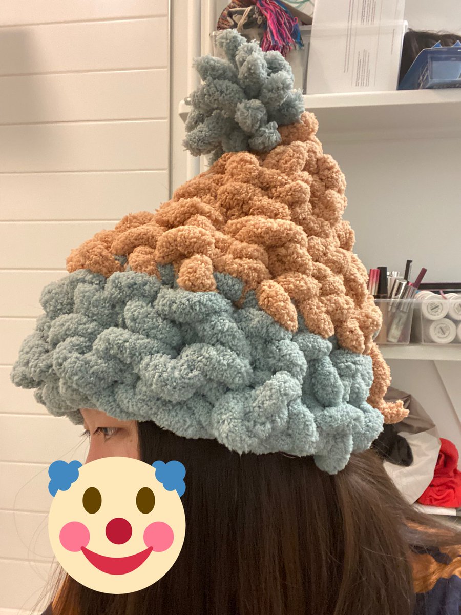 vanizasu's tweet photo. Okay I don’t think crochet is my thing. I made this very stupid-looking hat thing using these way too thick chunky yarns today and I’m questioning everything. #chunkyhat https://t.co/zlhCTvtGd3
