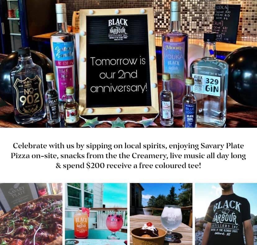 AspotoganHT's tweet photo. Tomorrow is Black Harbour Distillers 2 year anniversary! It’s going to be a great day of celebrations, be sure to stop by! https://t.co/5RQ6nPl3fR