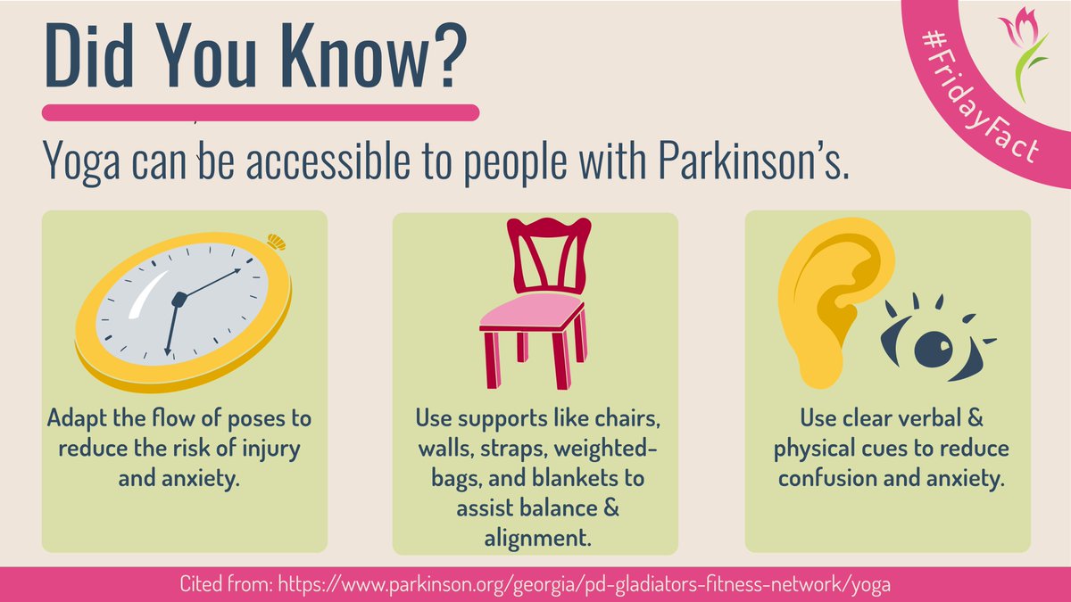 ParkinsonsMeds's tweet photo. Make yoga #accessible by sharing this with teachers, caretakers &amp; people with PD you know!
Remember—go at your own pace &amp; use support when needed. 
Try these strategies out with us tomorrow on Zoom at our free #yoga session @ 10:30 AM (EST). 
Register now!
https://t.co/OwDrEkymNq https://t.co/xlkGNifaZH