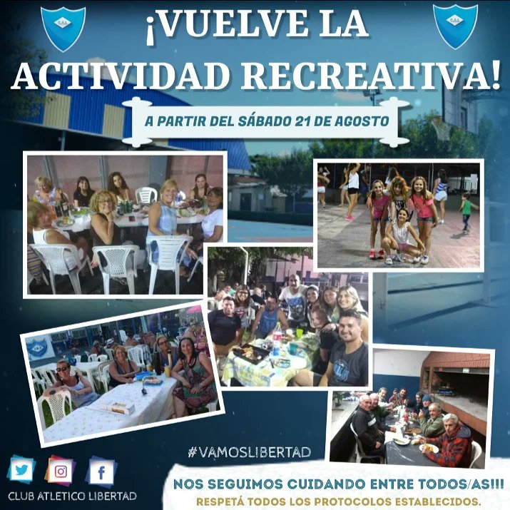 CalibertadClub's tweet photo. Mañana,se habilitará el ingreso recreativo de socios/as, siempre respetando los protocolos sanitarios vigentes.Los horarios de los fines de semana son los siguientes: Sáb de 9 a 22 hs. y Dom. de 10 a 18 hs. Horarios sujetos a disposiciones.
#vamosliber
#CuidemonosEntreTodo https://t.co/W9ce9eJFLx