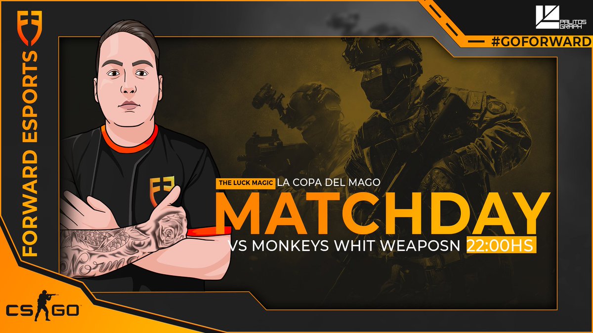 #Matchday x #CSGO

Ultimo partido de la noche para determinar quien queda primero en el grupo de <a href="/TheLuckMagic/">The Luck Magic</a> 

🆚 #MonkeysWhitWeapons
⏰ 22:00
📺 twitch.tv/forwardesports