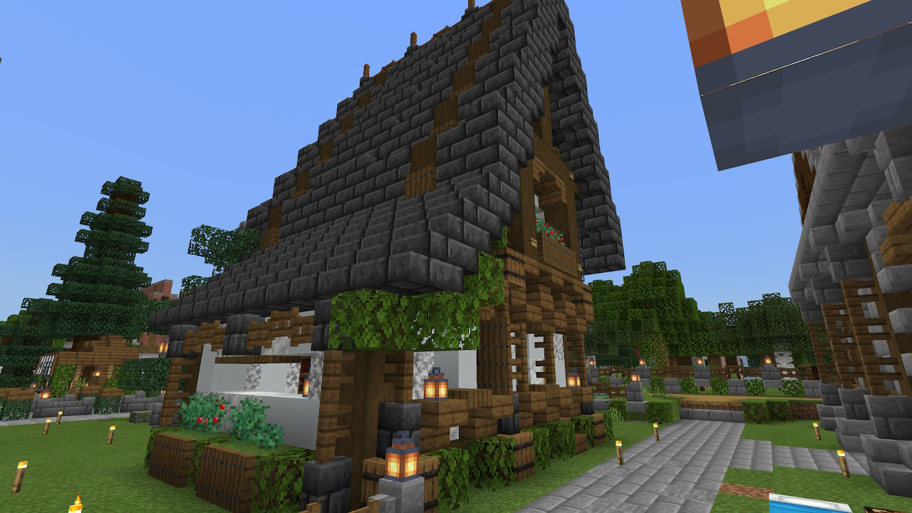 Komugi こむぎ Minecraft マイクラ マインクラフト Minecraft建築コミュ むぎクラ マイワールドのむぎクラに久しぶりに建築 でーきーた この素材の屋根好きだー 家の装飾も可愛く出来たかな 建築したい気持ちがある内に二軒目も作ろう
