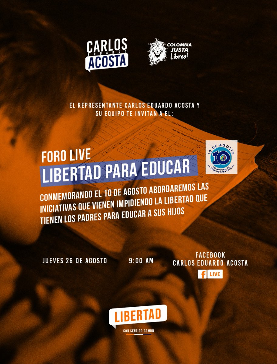 El próximo 26 de agosto a las 9 am los invitamos a participar del Foro de la Libertad para Educar. Hablaremos de los retos y de las experiencias sobre la defensa de la libertad de los padres a educar a sus hijos.