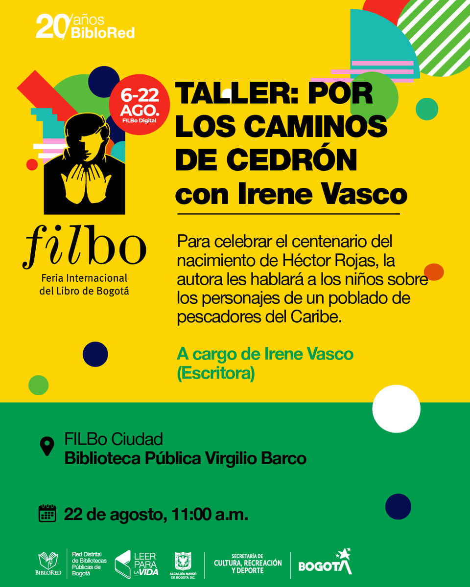 BibloRedBogota's tweet photo. ¡Es hoy! ⏰
Niñas y niños desde los 8 años de edad están invitados a este taller con la escritora Irene Vasco, en #FILBo2021 desde la Biblioteca Pública Virgilio Barco hablaremos de la obra de Héctor Rojas Heraz. https://t.co/9TkAvQ2H71 https://t.co/XNyMq4EZG9