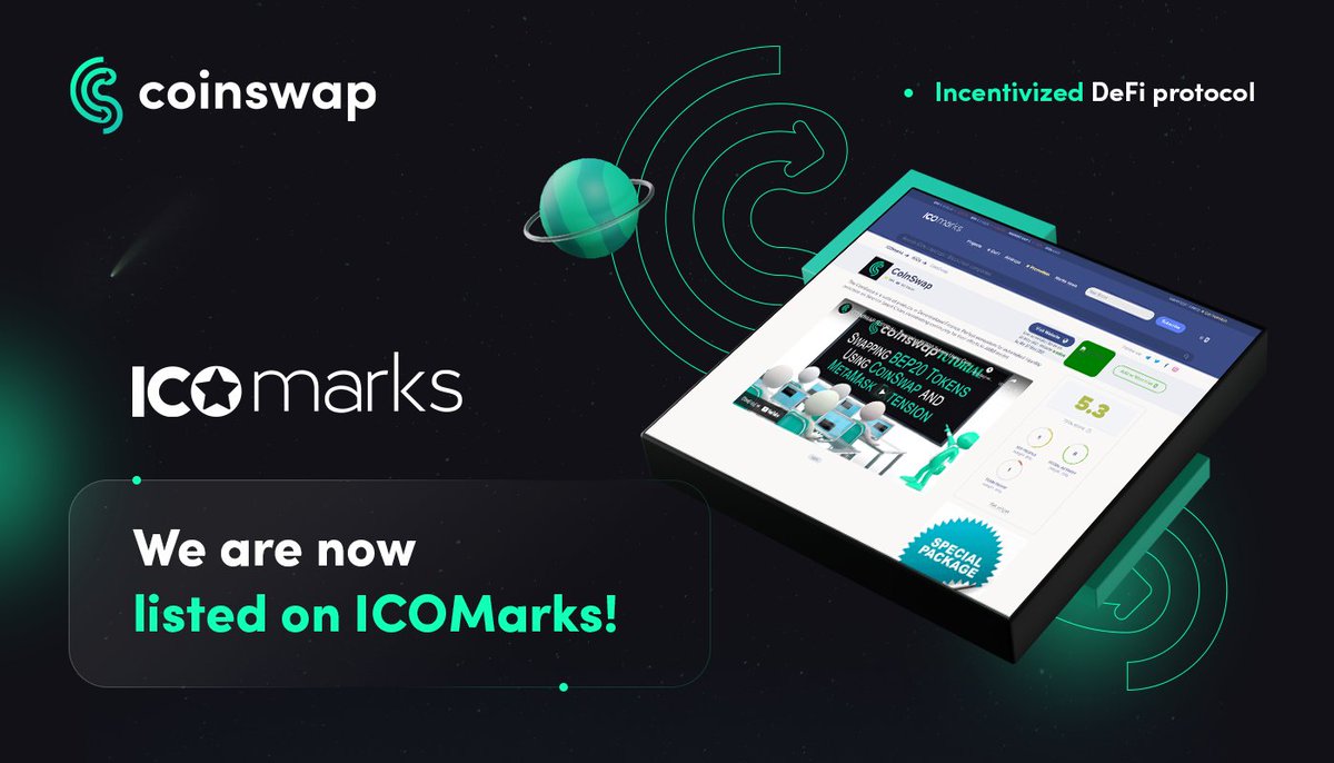 CoinSwap_Space's tweet photo. Looking where could our tokens be listed?? 🧐

Our $CSS tokens are now listed on #ICOMarks! 

See the listing here: https://t.co/Ahoam75xP7

#CoinSwapSpace #AMM #DEX #DeFi #BSC $CSS #Binance #BinanceSmartChain #Listing @ICO_marks https://t.co/E9bEOFOcPt