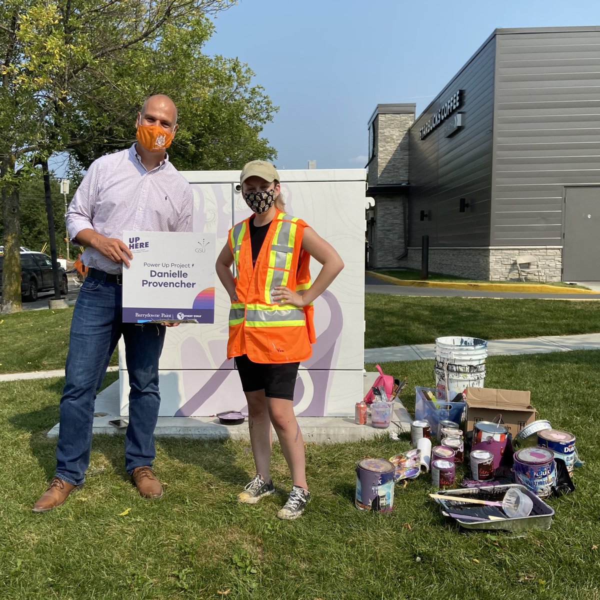 jamiewestndp's tweet photo. Danielle Provencher (@HelloDanielleMarie) is one of Sudbury’s @UpHere muralists. Her hydro-box mural is located beside the @Starbucks across from my office! 
I can’t wait to share photos of her final vision! https://t.co/0xbXGP6As3