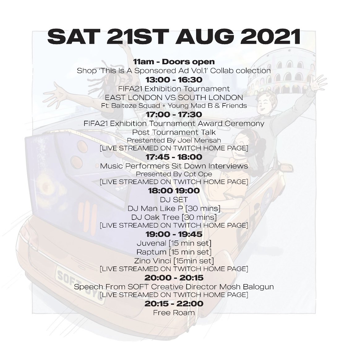 SATURDAY AUGUST 21.
SOFT X UYU ESTRN AVE LIVESTREAM BEGINS.

🇬🇧 5:00PM BST
🇰🇷 1:00AM KST
🇺🇸 12:00PM EST

Watch here: twitch.tv/UYUtv
More info: bit.ly/3gb9HcK