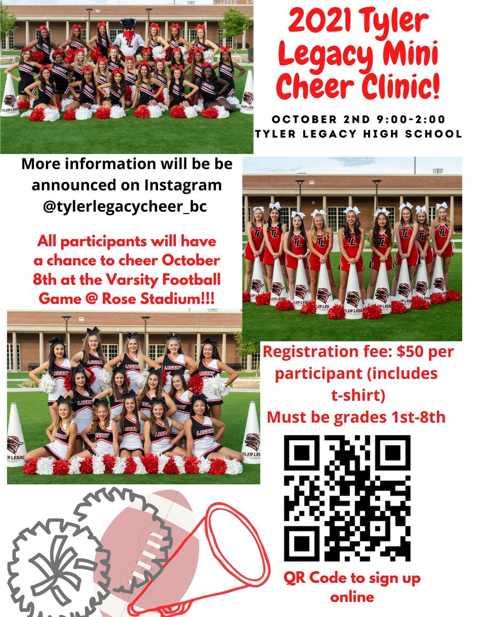 Calling all mini cheerleaders!! 📣October 2nd is our mini cheer clinic for the grades 1st-8th this is your opportunity to cheer with us at a varsity football game see y’all there!!❤️📣🎀⭐️