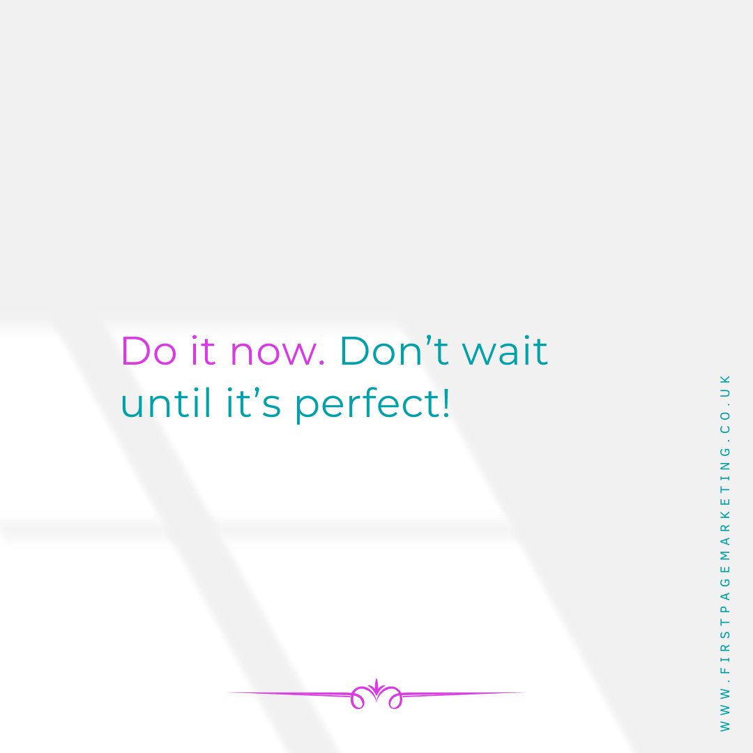 1stPageMarket's tweet photo. Stop putting off things you want to achieve by waiting for "the right time"

There is never a perfect time for anything...

Need help achieving your business goals? Drop us an email hello@firstpagemarketing.co.uk 

#marketing #smallbusiness #workingtogether https://t.co/so9NDBmTae