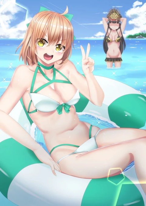 #みなさん去年の今頃はどんな絵描いてましたか
水着沖田さんと水着アビーちゃん 