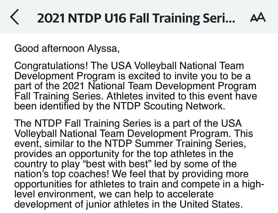 So blessed and excited to be selected to train at the USAV NTDP U16 Fall training!! ❤️🤍💙