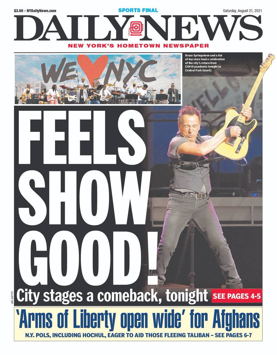 NYDailyNews's tweet photo. FEELS SHOW GOOD! City stages a comeback Saturday night: https://t.co/pwDWj9zNJ2

'ARMS OF LIBERTY WIDE OPEN' — N.Y. pols, including soon-to-be Gov. Hochul, put out welcome mat for Afghan refugees: https://t.co/AN9tXUyxls https://t.co/Tn8BNqza2O