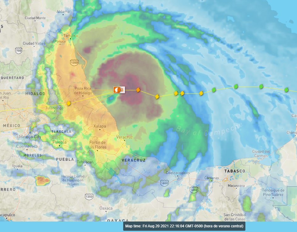 ¡Importante! Zona de impacto DIRECTO de huracán #Grace categoría mayor (3) en Veracruz. Inicia la peor parte entre las 12 de la noche, ojo de la tormenta a las 2:30am. 🚨 ¡Alerta máxima a toda la costa central y norte de Veracruz! 🚨