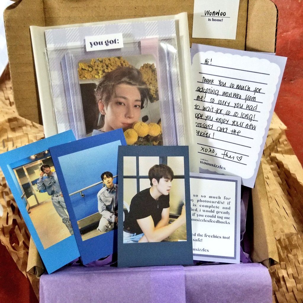 gamebo1wons's tweet photo. Wasn't expecting this to arrive early 😭 kinikilig ako sa packaging grabe effort. Thank you @wonusizzlescart for the trade, the wait is totally worth it I hope umuwi na din si Mingyu sa'yo 😭 Sana uwian ka din ng prios mo 😭❤ #wonusizzlesfeedbacks https://t.co/Ah1hzHMinO