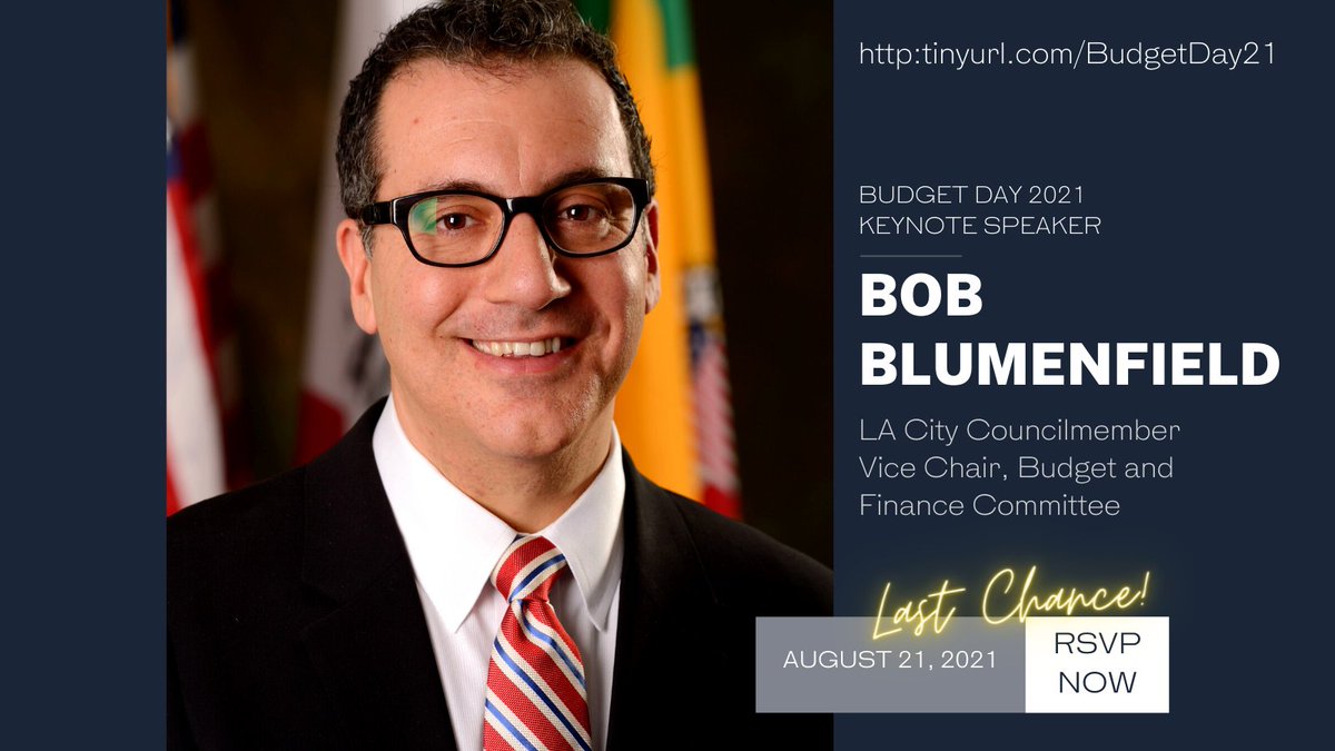 Tomorrow's Neighborhood Council Budget Day will include a conversation with Councilmember <a href="/BobBlumenfield/">Bob Blumenfield</a>, Vice Chair of City's Budget and Finance Committee. Don't miss it!
8/21/21, 9:30am virtually via Zoom
Details: budgetadvocates.org/budget-day  RSVP today! tinyurl.com/budgetday21