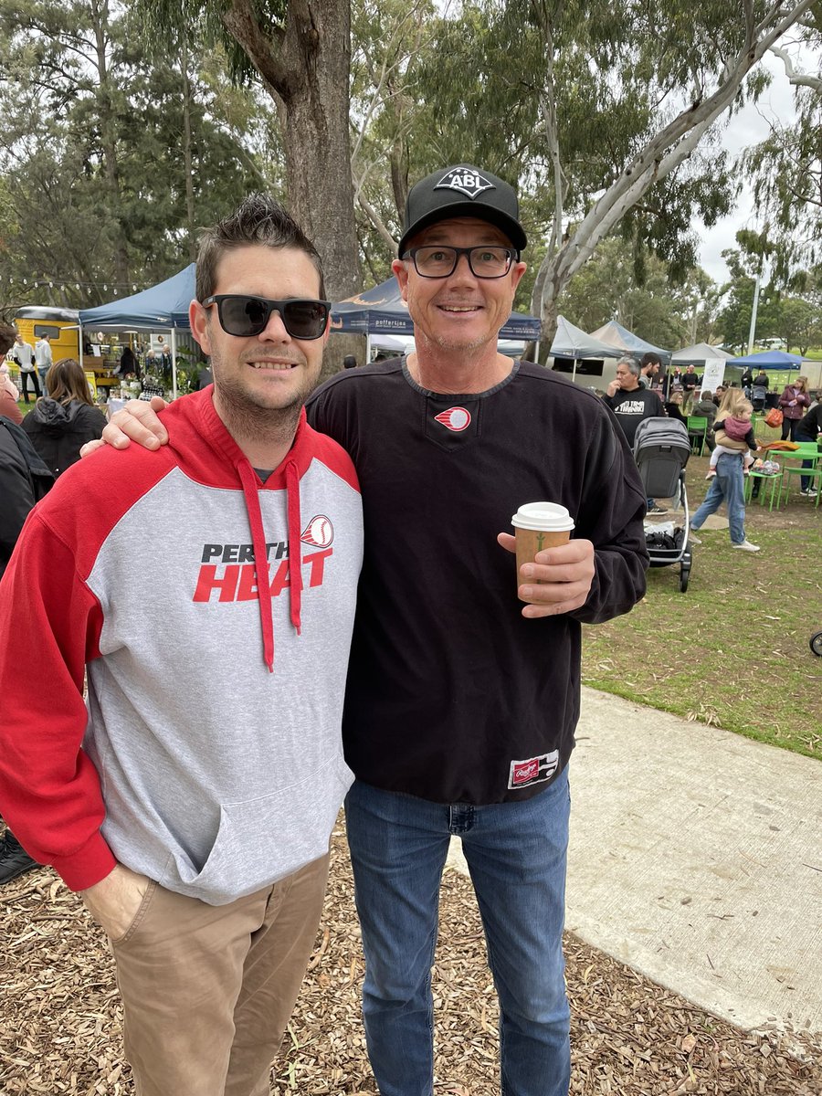 HEATERS IN THE COMMUNITY 

Very cool to see Heat fan AJ and the great <a href="/ShaneTonkin/">Shane Tonkin</a> wearing their Heat colours at the Kingsway Community Markets this morning! 

⚡️🤩💥