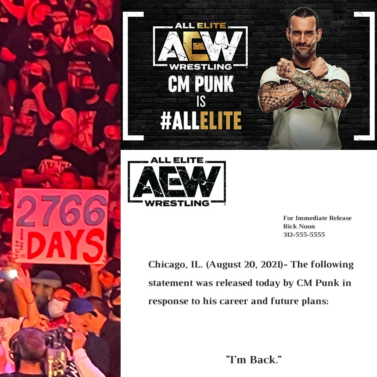 InvictosSomos's tweet photo. Y un día, después de más de 7 años de ausencia, el mítico CM Punk volvió al wrestling profesional. El luchador que marcó la infancia de millones fichó por All Elite Wrestling. Best in the World is back. JUSTO EN LA INFANCIA.

📷 @AEW https://t.co/XRt8MhK6sS