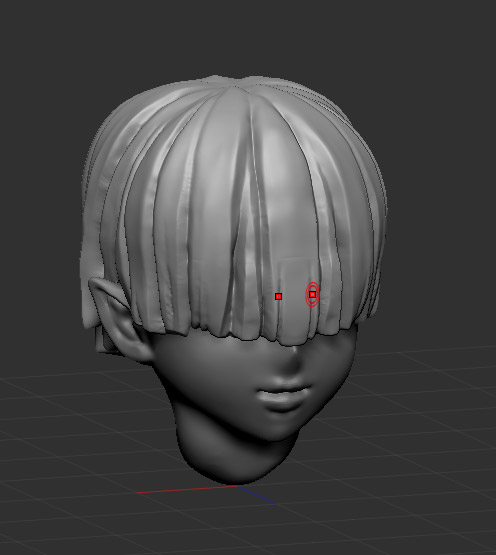 メカクレヘア難しいのだ。
今思うと、最初にMaskRectで長方形のマスクを作って、エッジが立った髪を盛り上げていった方が良かったのかもしれない…
その辺は次に試してみよう。色んな手順を試行錯誤できるのが面白い(けど難しい)ですね、3Dスカルプト。 