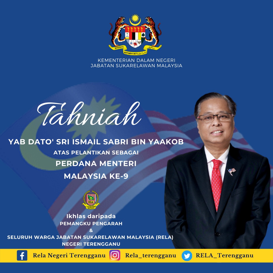 Tahniah YAB Dato’ Sri Ismail Sabri bin Yaakob atas pelantikan sebagai Perdana Menteri Malaysia yang Ke-9. Semoga Malaysia terus dipelihara dengan keamanan dan Perpaduan. 

<a href="/KDNPUTRAJAYA/">KDN🇲🇾</a> 
<a href="/relamalaysia/">relamalaysia</a> 
<a href="/yahyakgc/">Yahya Sulaiman</a> 
<a href="/SazaliZin/">Mohd Sazali Mohd Zin</a> 
<a href="/MiroIkwe/">AmirulIkhwan</a> 
#setiaberbakti