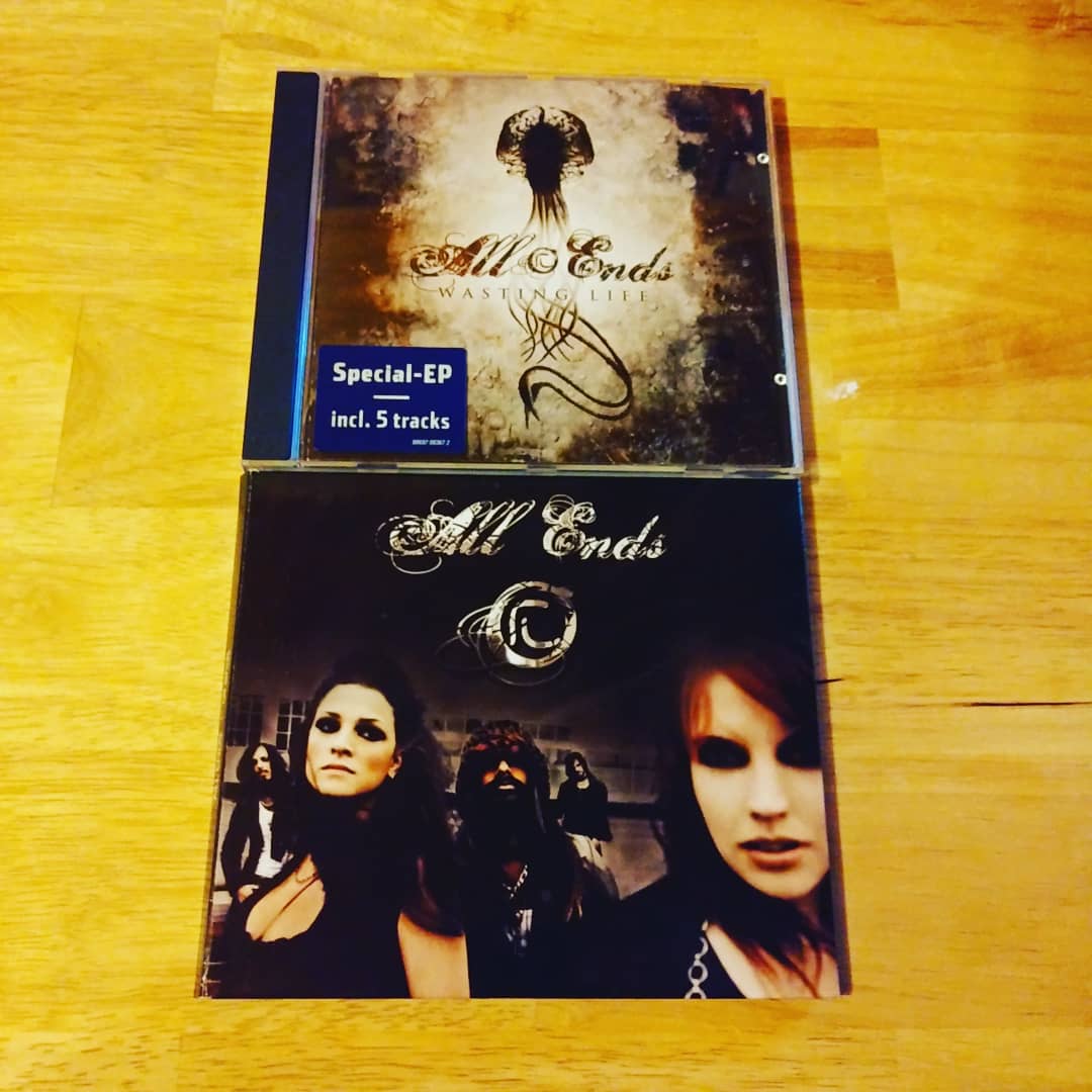 coopercastille's tweet photo. All Ends' self-titled album, released shortly after their "Wasting Life" EP in 2007, this is the only full album that Emma Gelotte sang on before leaving the group in 2009. This version of the album also comes with a Bonus DVD, cool. #allends #CD #DVD #selftitled https://t.co/rw6wA82tGa