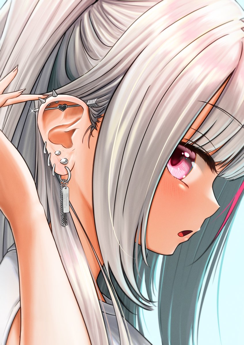 1girl solo piercing ear piercing jewelry earrings streaked hair  illustration images