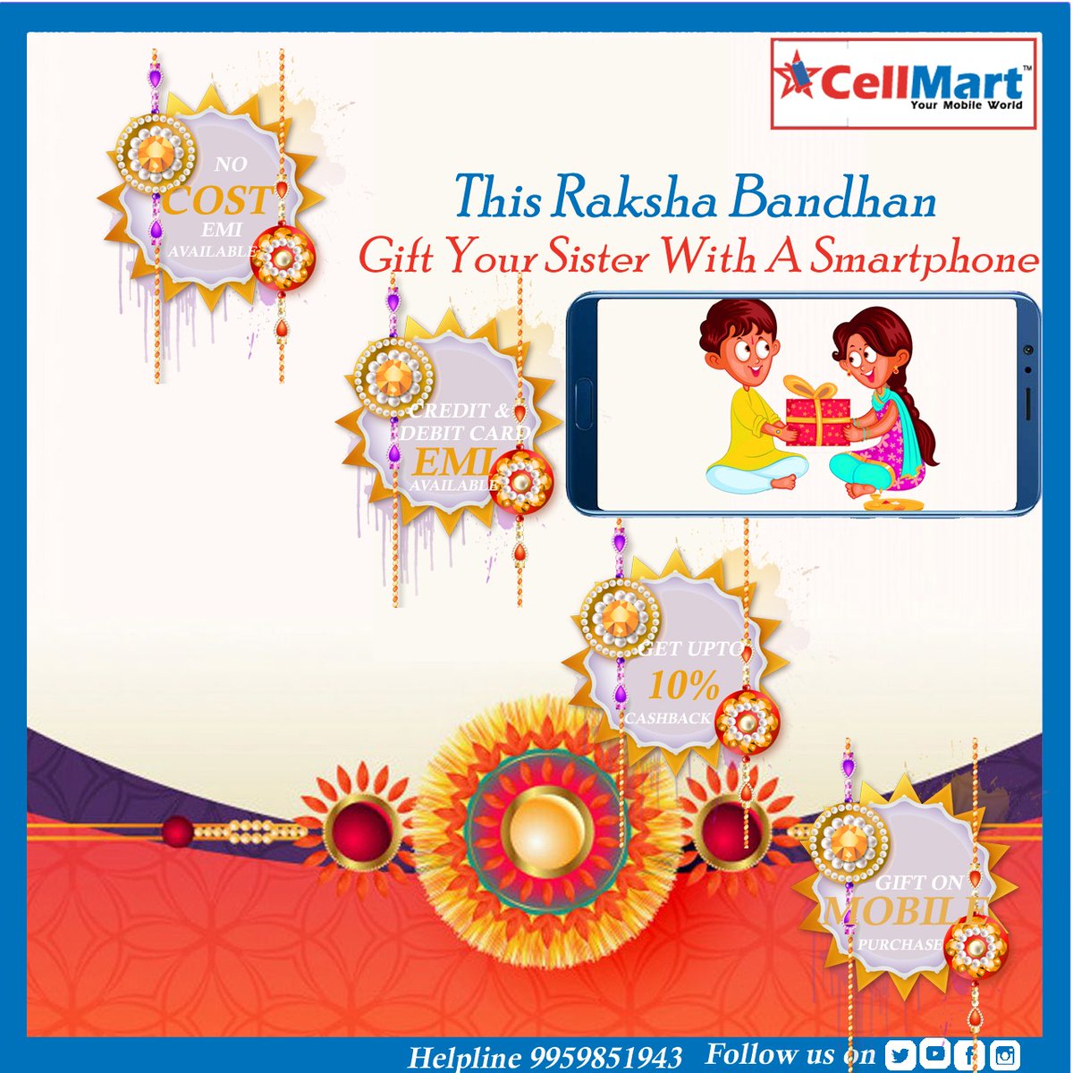 CellmartE's tweet photo. Looking for a last-minute Rakhi gift?
We bring the latest smartphones and gadgets that meet your budget today and make your sister feel extremely special. Get your gift delivered within 90 minutes, EMI and cashback available.
Call us for free home delivery. https://t.co/Rnam6QTX1x