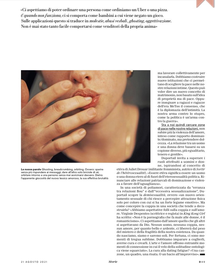 L’euforia di passare da un appuntamento all’altro ha lasciato il posto alla solitudine ultramoderna, la malinconia che scaturisce dall’impossibilità di comunicare. Ne abbiamo parlato con <a href="/judithduportail/">Judith Duportail</a>, autrice del saggio Dating Fatigue, su D la Repubblica di oggi. #dating