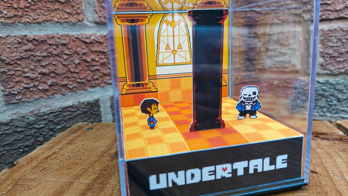 Undertale Frisk Sans Battle Handmade Diorama - Retro Gaming Cube - Fanart