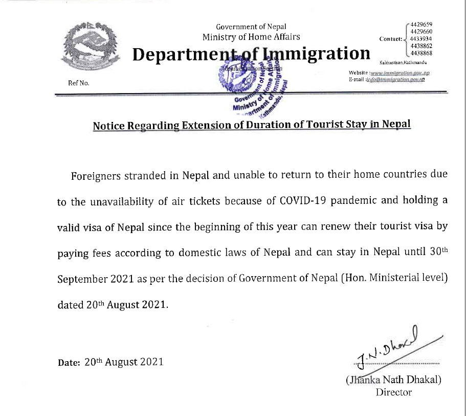 StrandedInNepal's tweet photo. Latest from Nepal Immigration - good news for those still #strandedinNepal:  #covid19Nepal #nepalNOW https://t.co/BryVgTMirS